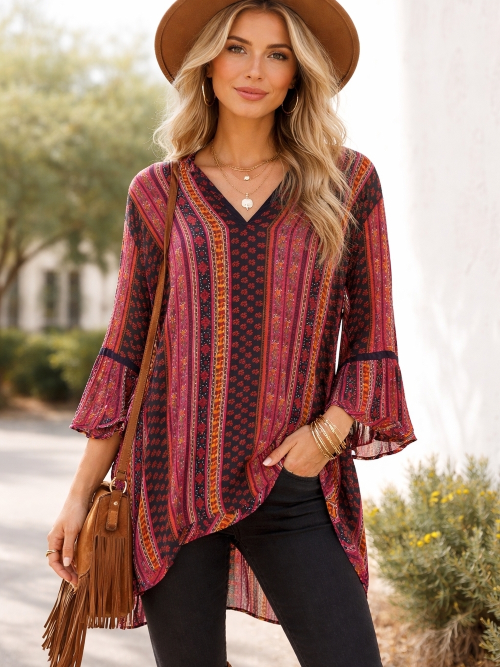 Uncle Frank Boho Printed Tunic Small Flowy Peasant Top Anthropologie Style